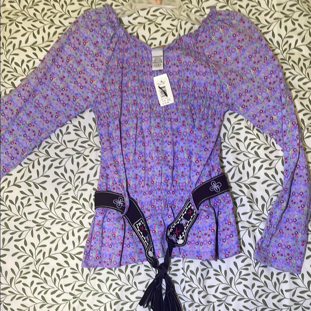 NWT! Floral Purple Countryside Girl’s Top Size L